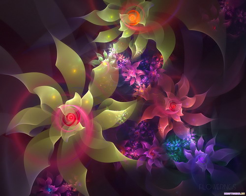 странные 3D цветы с разноцветным шлейфом